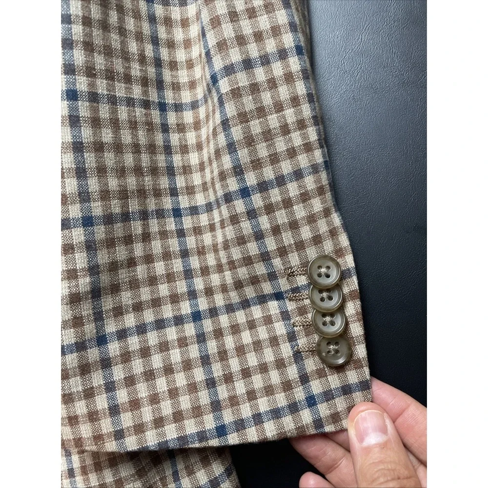 Original men's S 38S Penguin Blue and Brown Plaid Blazer Cotton Poly Blend